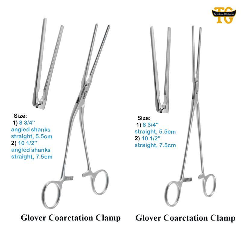 Glover Coarctation Clamp, surgical instruments, TGI's own catalog photograph