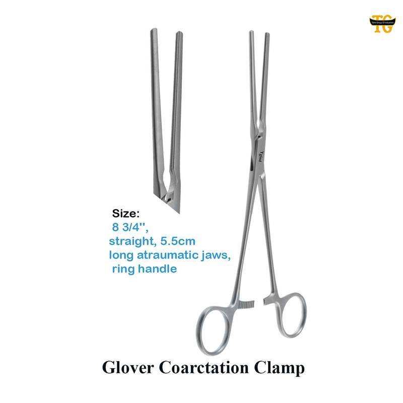 Glover Coarctation Clamp, surgical instruments, TGI's own catalog photograph