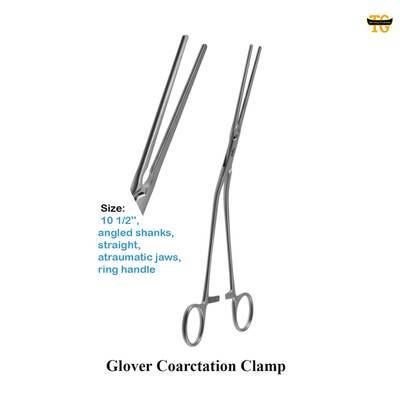 Glover Coarctation Clamp, surgical instruments, TGI's own catalog photograph