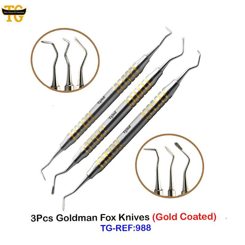 Goldmann Fox Knives Set, dental instruments, TGI's own catalog photograph
