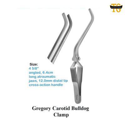 Gregory Carotid Bulldog Clamp, surgical instruments, TGI's own catalog photograph