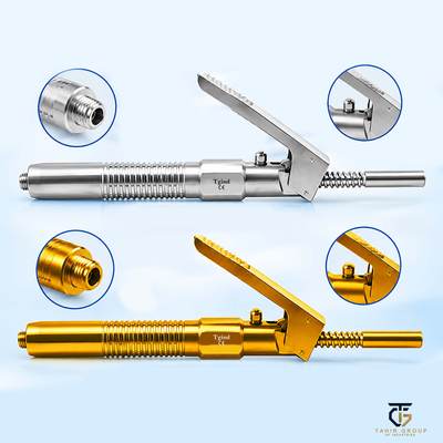 Intraligamental Syringe Pen Style Gold and Silver, dental instruments, TGI's own catalog photograph