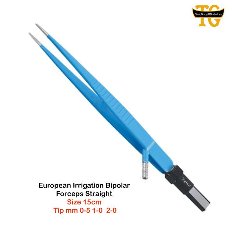 European Irrigation Bipolar Forceps Straight, electrosurgical instruments, TGI's own catalog photograph