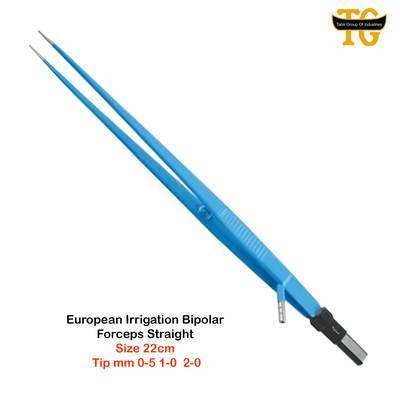 European Irrigation Bipolar Forceps Straight, electrosurgical instruments, TGI's own catalog photograph