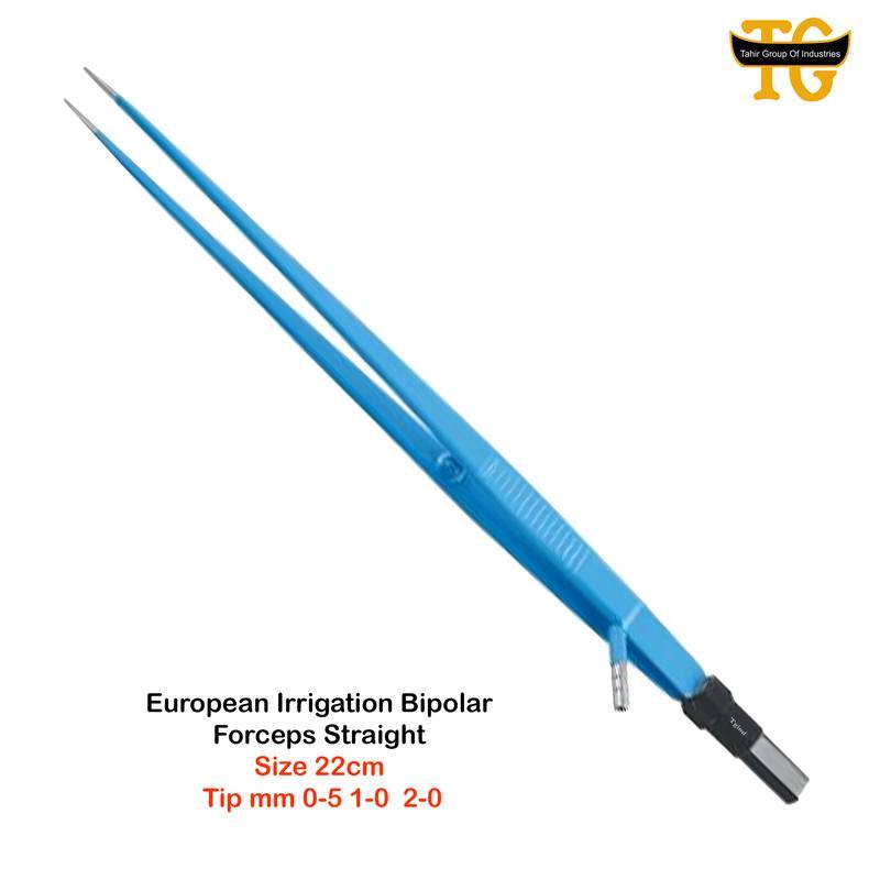 European Irrigation Bipolar Forceps Straight, electrosurgical instruments, TGI's own catalog photograph