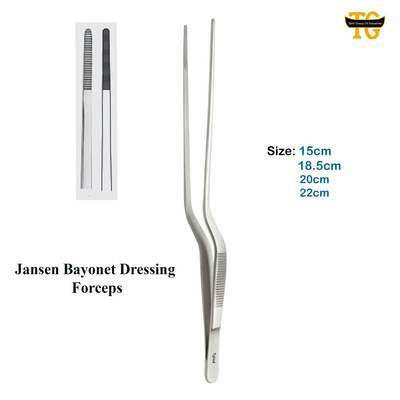 Jansen Bayonet Dressing Forceps, surgical instruments, TGI's own catalog photograph