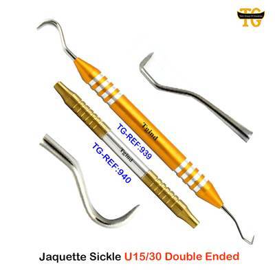 Jaquette Sickle, dental instruments, TGI's own catalog photograph
