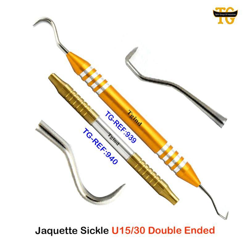 Jaquette Sickle, dental instruments, TGI's own catalog photograph