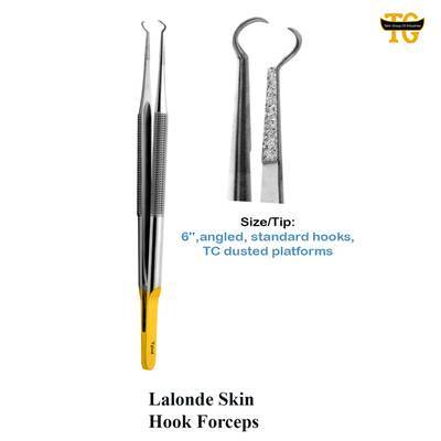 Lalonde Skin Hook Forceps, surgical instruments, TGI's own catalog photograph