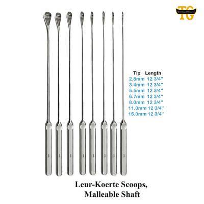 Luer Koerte Scoops, surgical instruments, TGI's own catalog photograph
