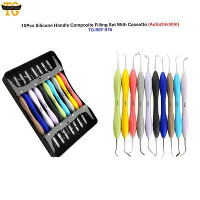 Silicone Handle Composite Filling Set With Cassette, dental instruments, TGI's own catalog photograph