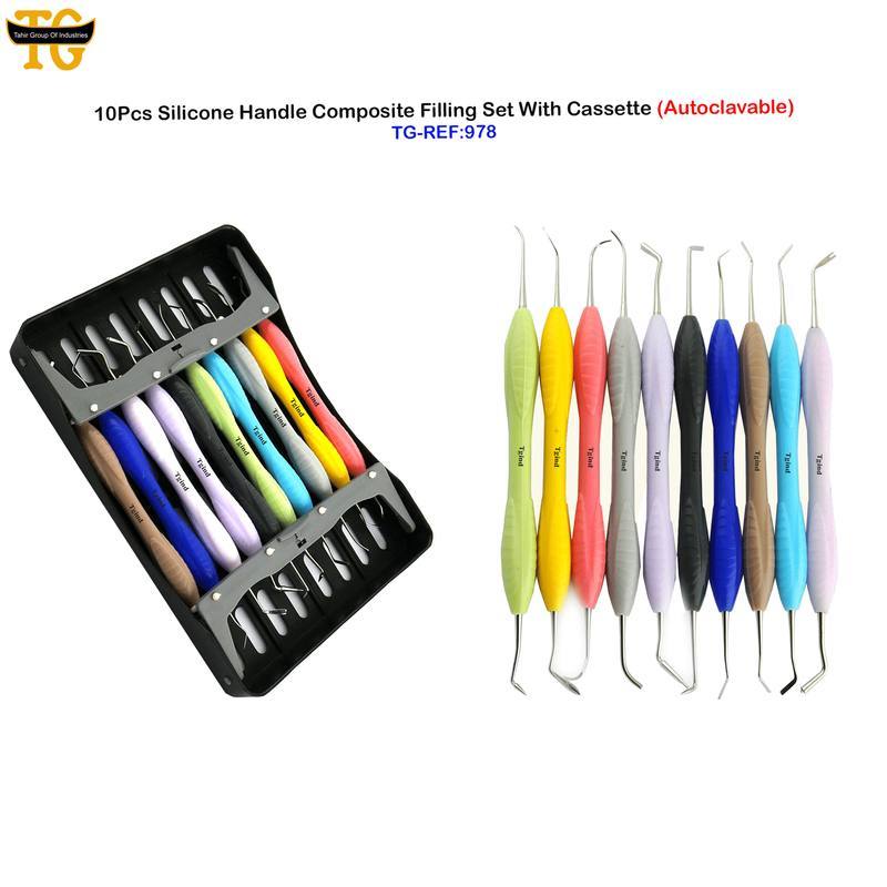 Silicone Handle Composite Filling Set With Cassette, dental instruments, TGI's own catalog photograph