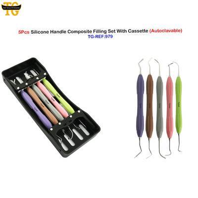 Silicone Handle Composite Filling Set With Cassette, dental instruments, TGI's own catalog photograph