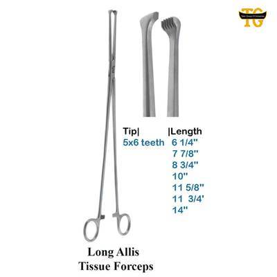 Long Allis Tissue Forceps, surgical instruments, TGI's own catalog photograph