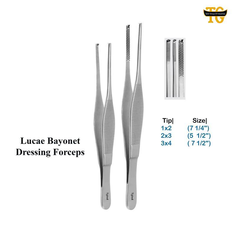 Lucae Bayonet Dressing Forceps, surgical instruments, TGI's own catalog photograph