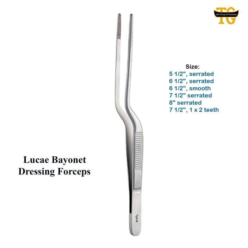 Lucae Bayonet Dressing Forceps, surgical instruments, TGI's own catalog photograph