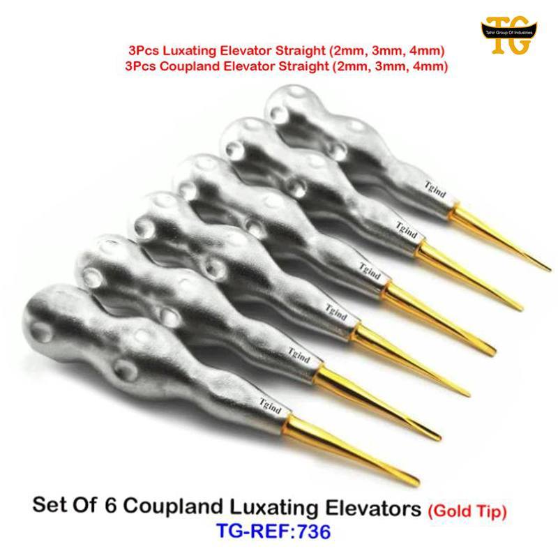 Set Of 6 Coupland Luxating Elevators (Gold Tip), dental instruments, TGI's own catalog photograph