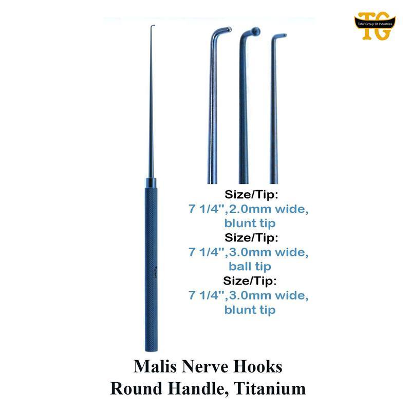 Malis Nerve Hook, surgical instruments, TGI's own catalog photograph