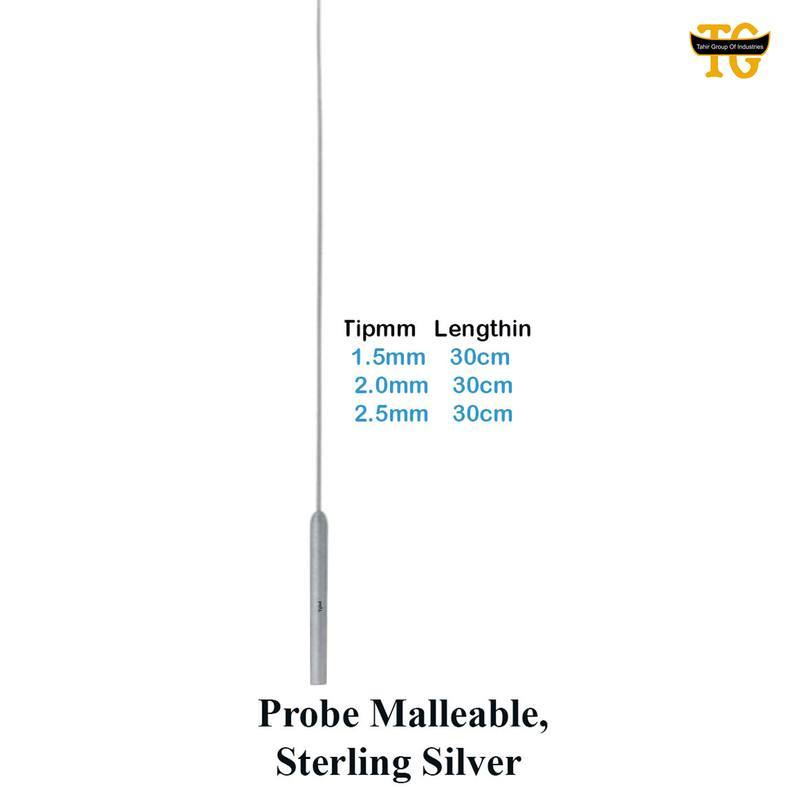 Probe Malleable, Sterling Silver, surgical instruments, TGI's own catalog photograph