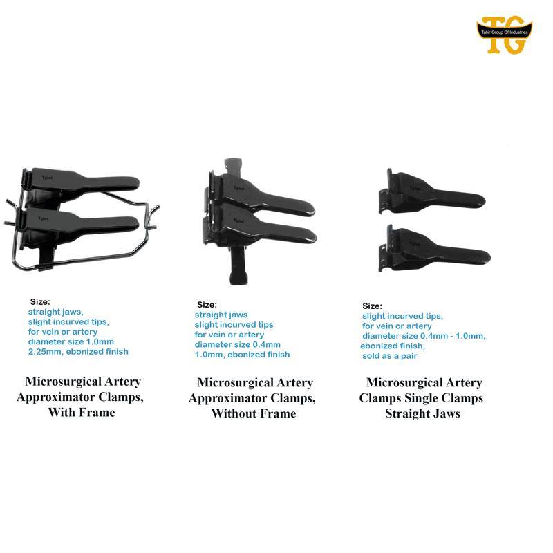 Microsurgical Artery Approximator Clamps, With Frame, surgical instruments, TGI's own catalog photograph