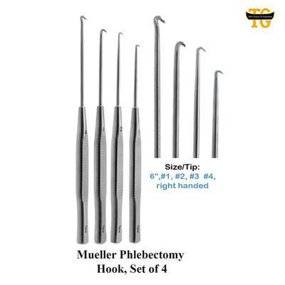 Mueller Phlebectomy Hook, Set of 4, surgical instruments, TGI's own catalog photograph
