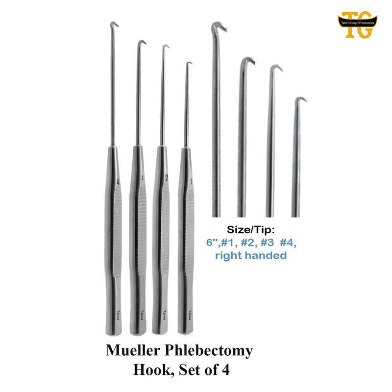 Mueller Phlebectomy Hook, Set of 4, surgical instruments, TGI's own catalog photograph
