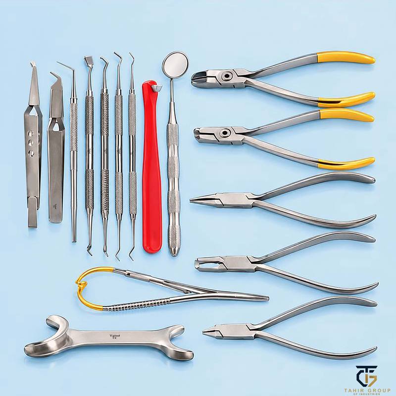 Orthodontic Instruments (Pliers, Forceps, Scaler), Set of 15, dental instruments, TGI's own catalog photograph
