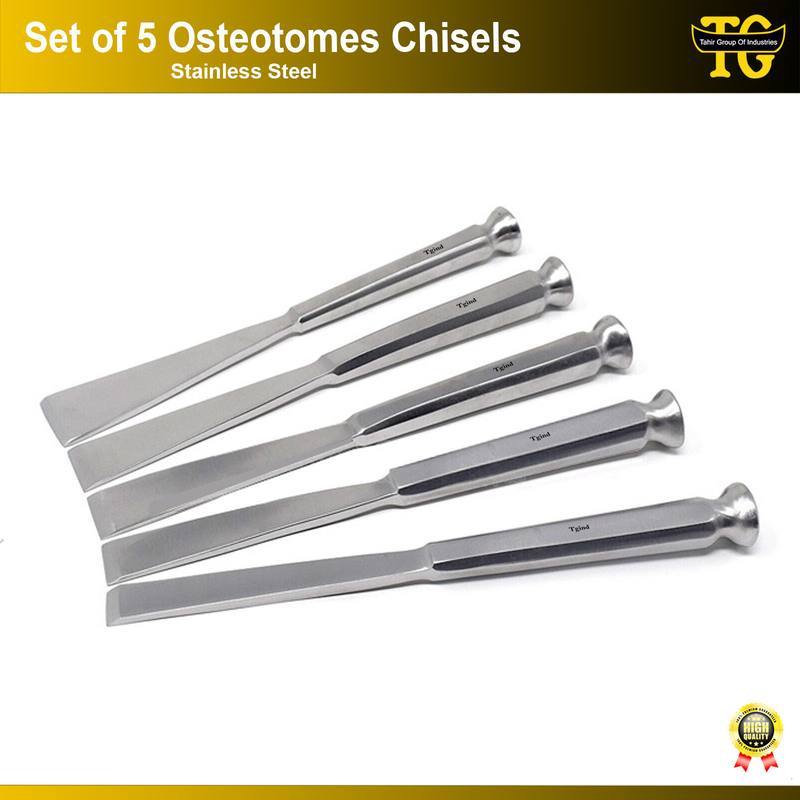 Osteotome Set of 5, orthopedic instruments, TGI's own catalog photograph