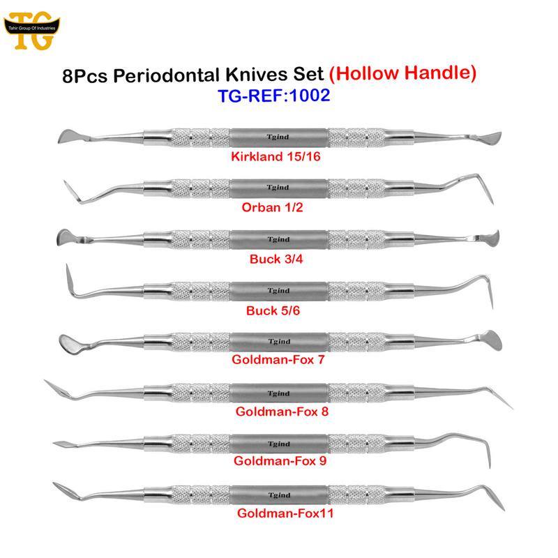 8Pcs Periodontal Knives Set (Hollow Handle), dental instruments, TGI's own catalog photograph