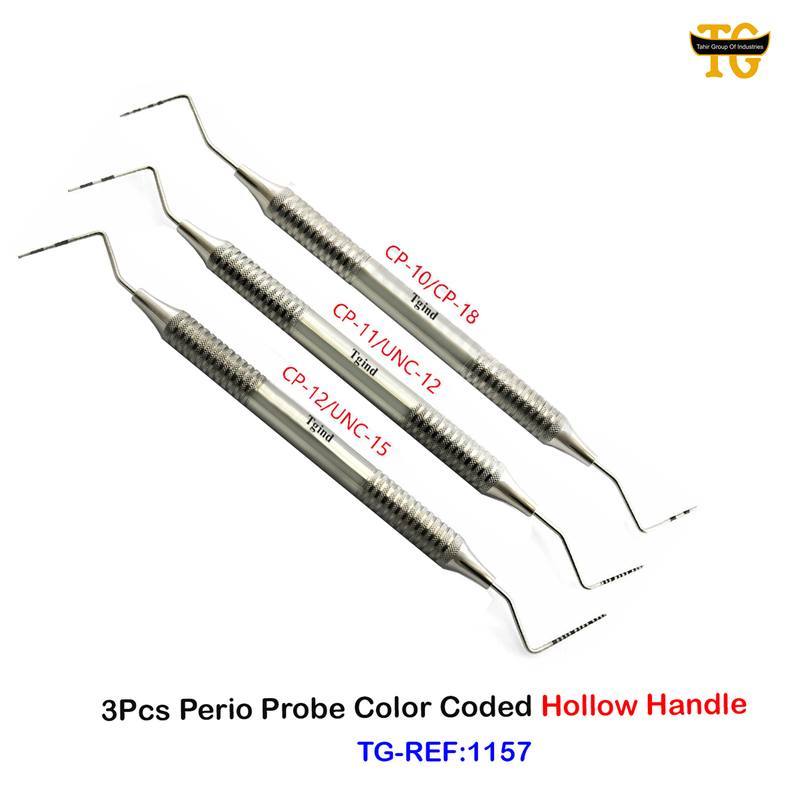 3Pcs Perio Probe Color Coded Hollow Handle, dental instruments, TGI's own catalog photograph