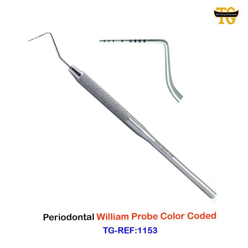 Periodontal William Probe Color Coded, dental instruments, TGI's own catalog photograph