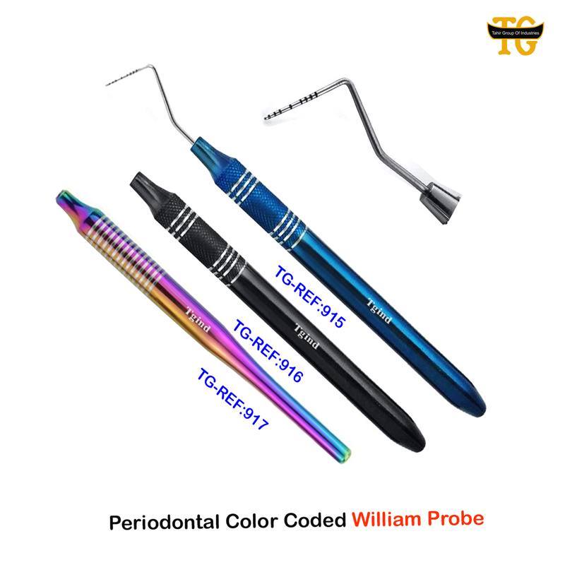 Periodontal Color Coded William Probe, dental instruments, TGI's own catalog photograph