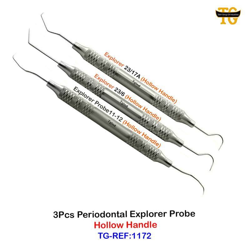 3Pcs Periodontal Explorer Probe Hollow Handle, dental instruments, TGI's own catalog photograph