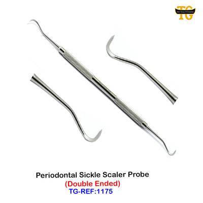 Periodontal Sickle Scaler Probe, dental instruments, TGI's own catalog photograph