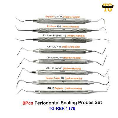 8Pcs Periodontal Scaling Probes Set, dental instruments, TGI's own catalog photograph