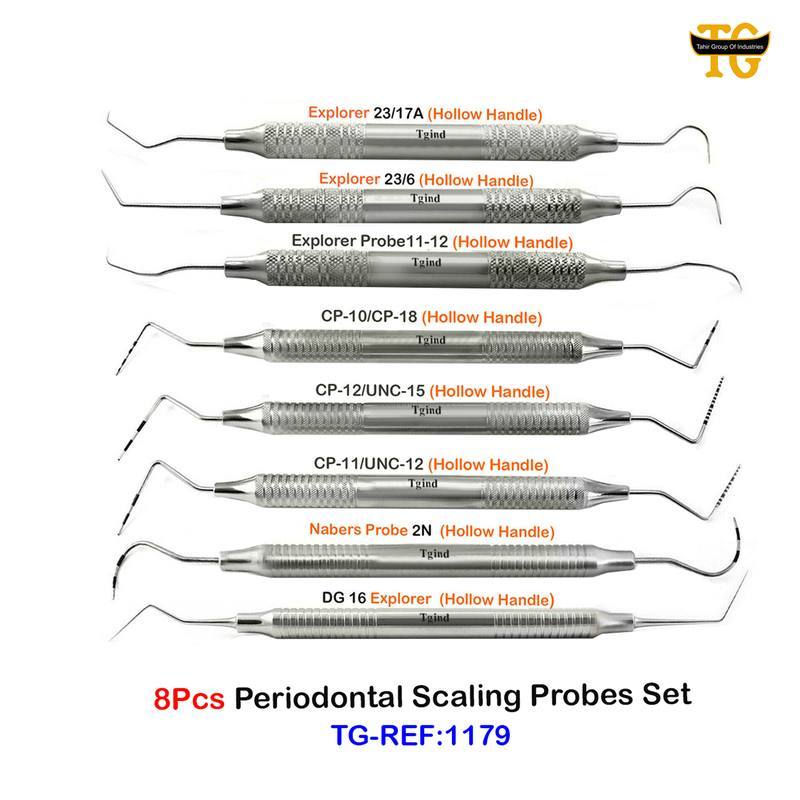 8Pcs Periodontal Scaling Probes Set, dental instruments, TGI's own catalog photograph
