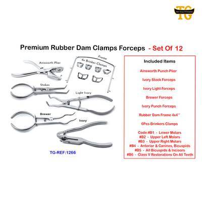 Premium Rubber Dam Clamps Forceps - Set Of 12, dental instruments, TGI's own catalog photograph