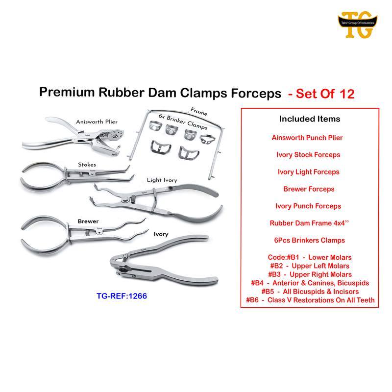Premium Rubber Dam Clamps Forceps - Set Of 12, dental instruments, TGI's own catalog photograph