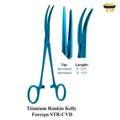 Titanium Rankin Kelly Forceps, surgical instruments, TGI's own catalog photograph