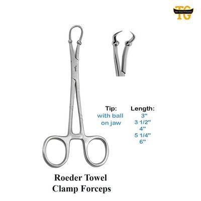 Roeder Towel Forceps, surgical instruments, TGI's own catalog photograph
