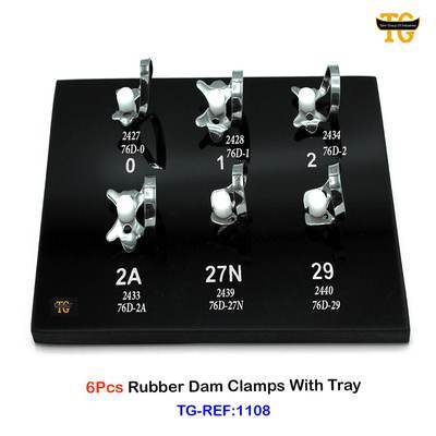6Pcs Rubber Dam Clamps With Tray, dental instruments, TGI's own catalog photograph