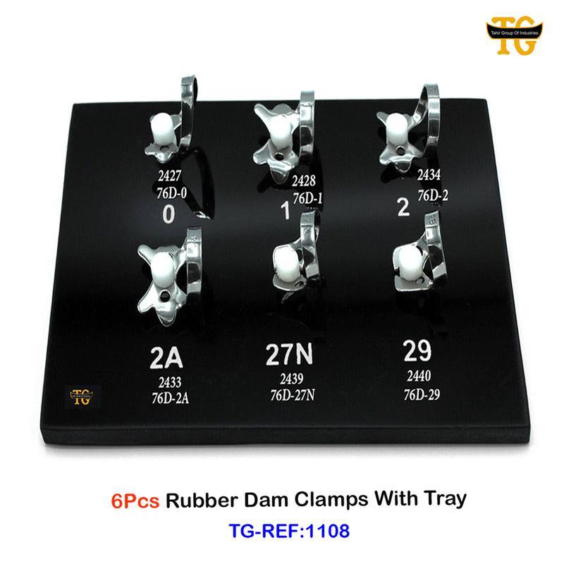 6Pcs Rubber Dam Clamps With Tray, dental instruments, TGI's own catalog photograph
