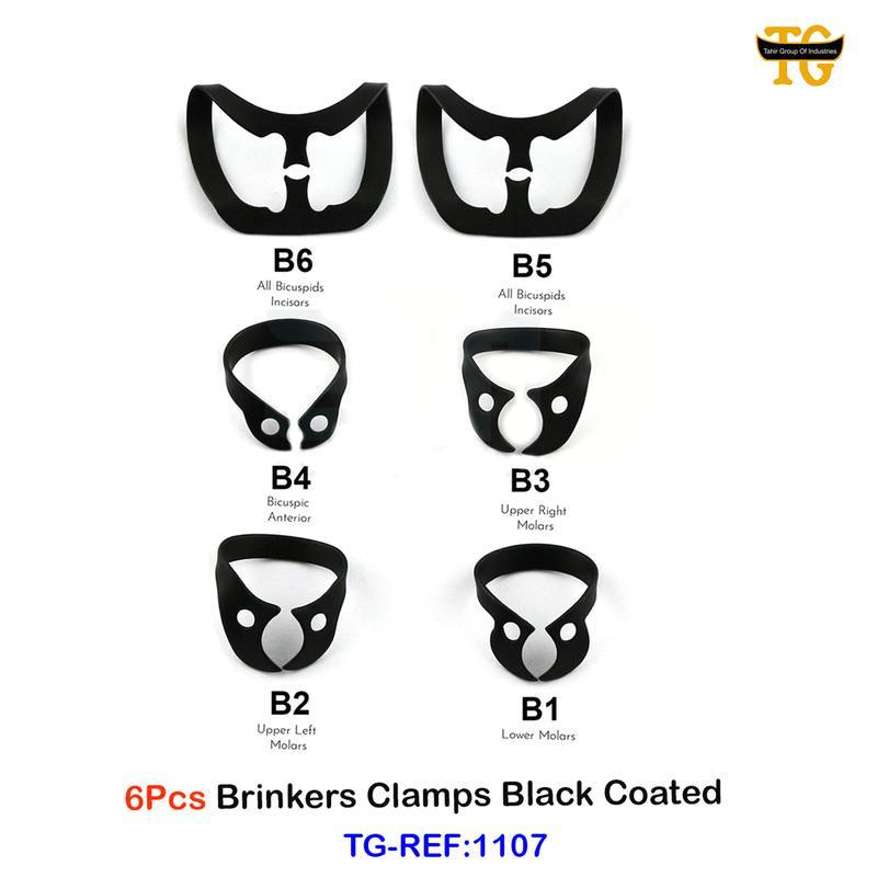 6Pcs Brinkers Clamps Black Coated, dental instruments, TGI's own catalog photograph
