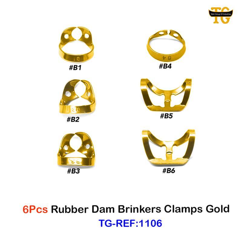 6Pcs Rubber Dam Brinkers Clamps Gold, dental instruments, TGI's own catalog photograph