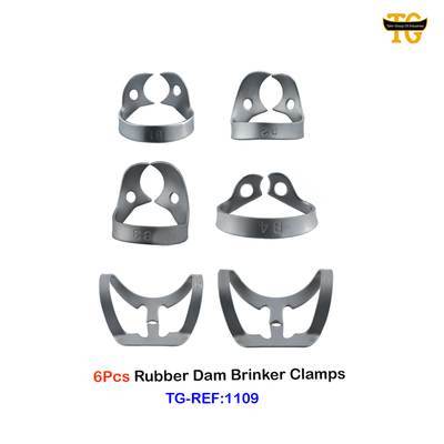 Rubber Dam Brinker Clamps, dental instruments, TGI's own catalog photograph