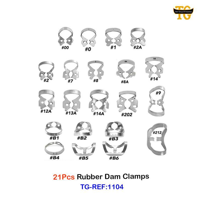 Rubber Dam Clamps, dental instruments, TGI's own catalog photograph