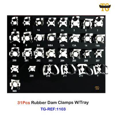 Rubber Dam Clamps W/Tray, dental instruments, TGI's own catalog photograph