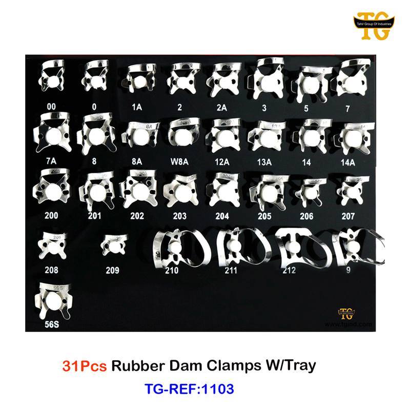 Rubber Dam Clamps W/Tray, dental instruments, TGI's own catalog photograph