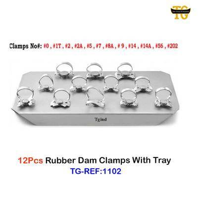 12Pcs Rubber Dam Clamps With Tray, dental instruments, TGI's own catalog photograph