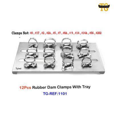 12Pcs Rubber Dam Clamps With Tray, dental instruments, TGI's own catalog photograph